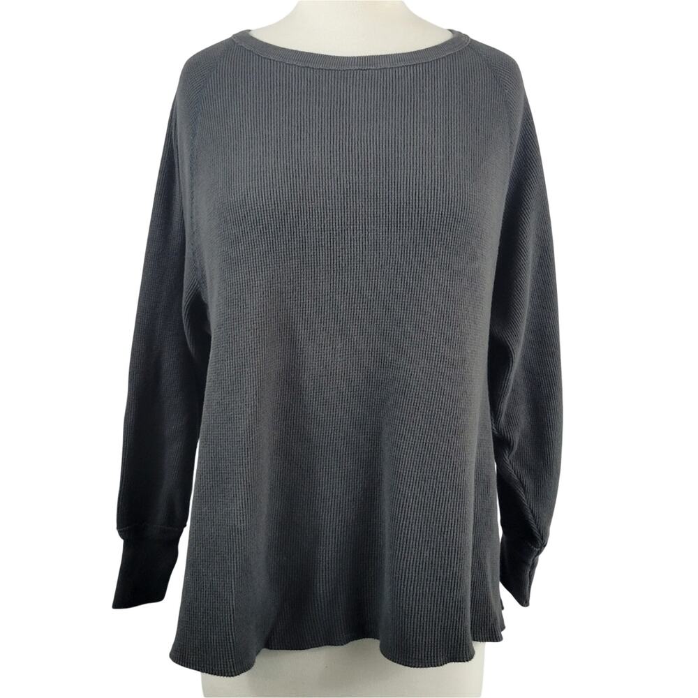 Free People We The Free Amelia Thermal Waffle Knit Split Hem Oversized Grey XS